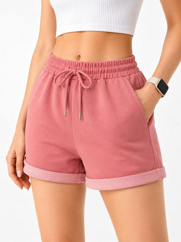 Shortwear Women’s High-Waisted Drawstring Casual Shorts – Dusty Rose
